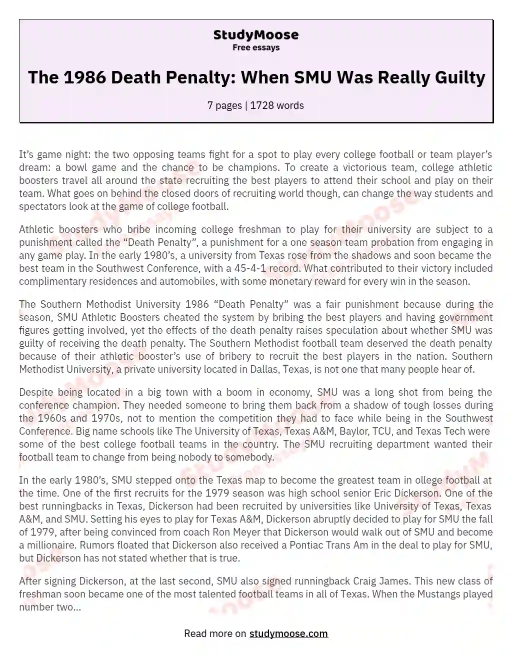 The 1986 Death Penalty: When SMU Was Really Guilty