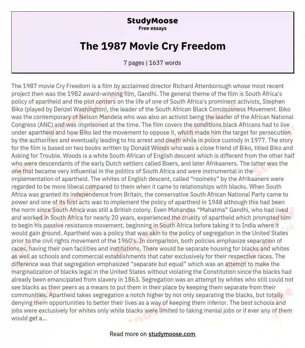 The 1987 Movie Cry Freedom