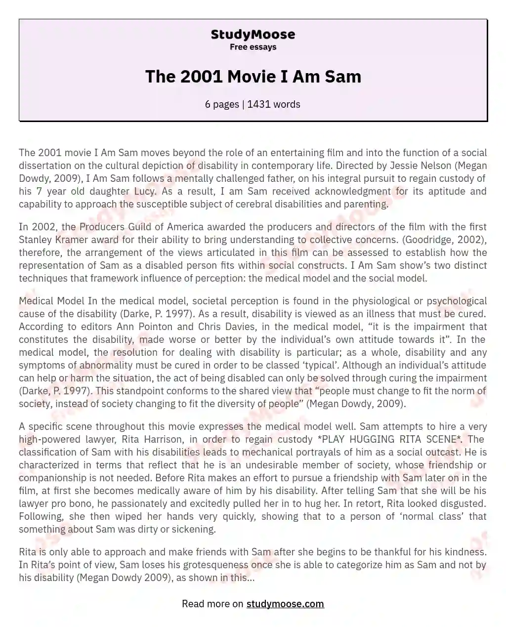 The 2001 Movie I Am Sam essay
