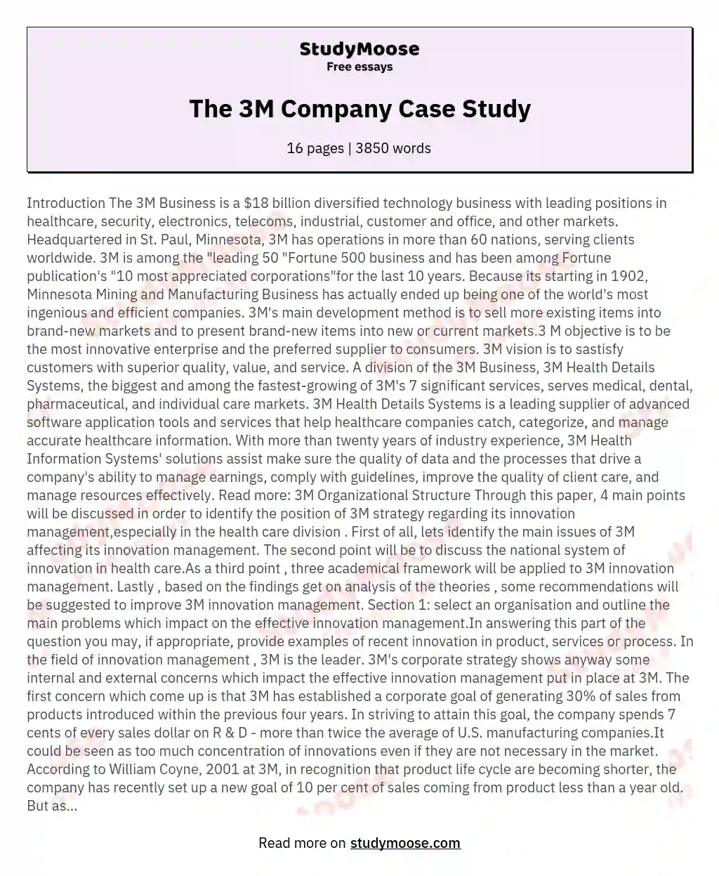 The 3M Company Case Study essay