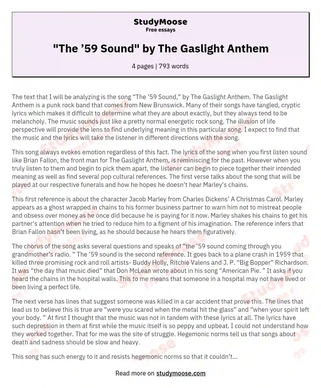 "The ’59 Sound" by The Gaslight Anthem essay