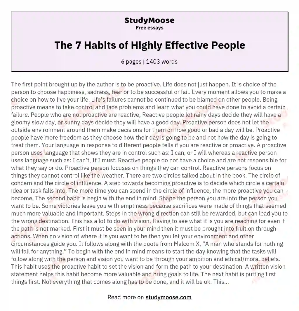 The 7 Habits of Highly Effective People essay