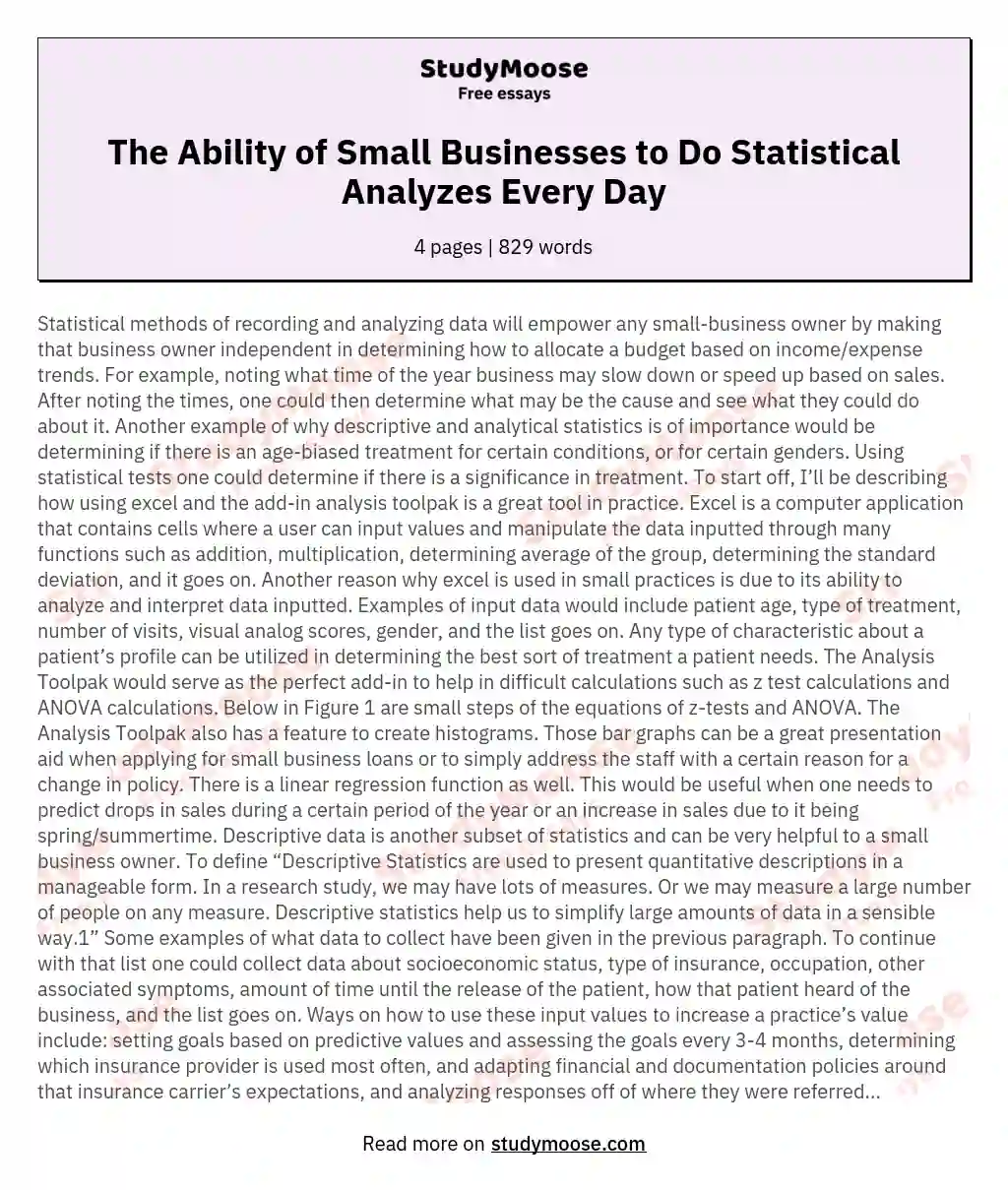 The Ability of Small Businesses to Do Statistical Analyzes Every Day essay