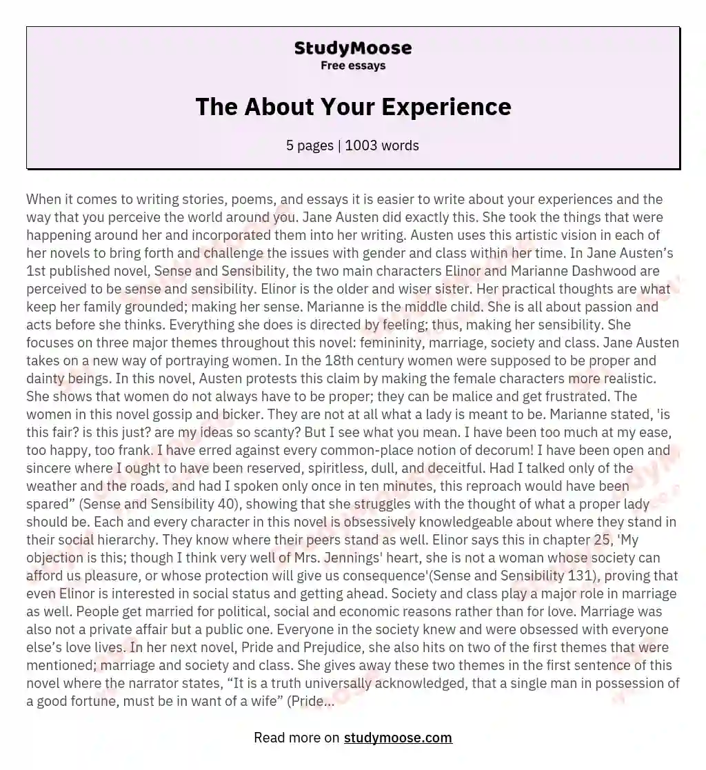 The About Your Experience essay