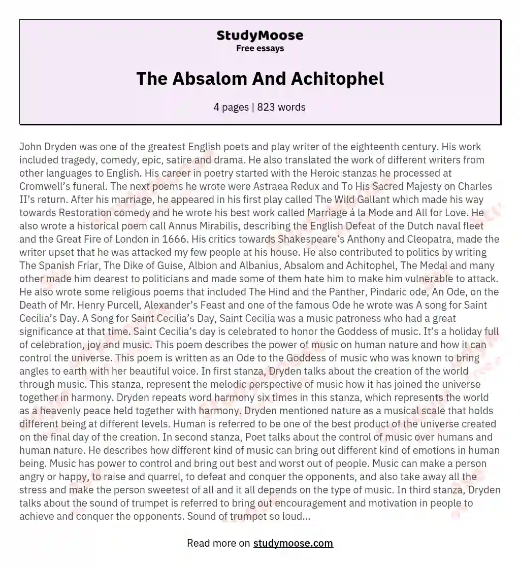 The Absalom And Achitophel essay