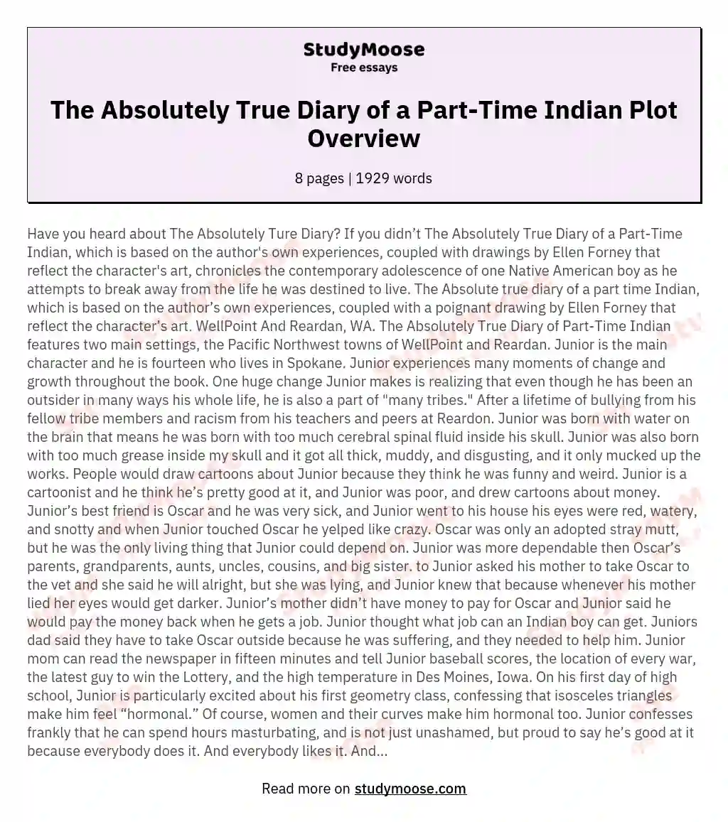 The Absolutely True Diary of a Part-Time Indian Plot Overview