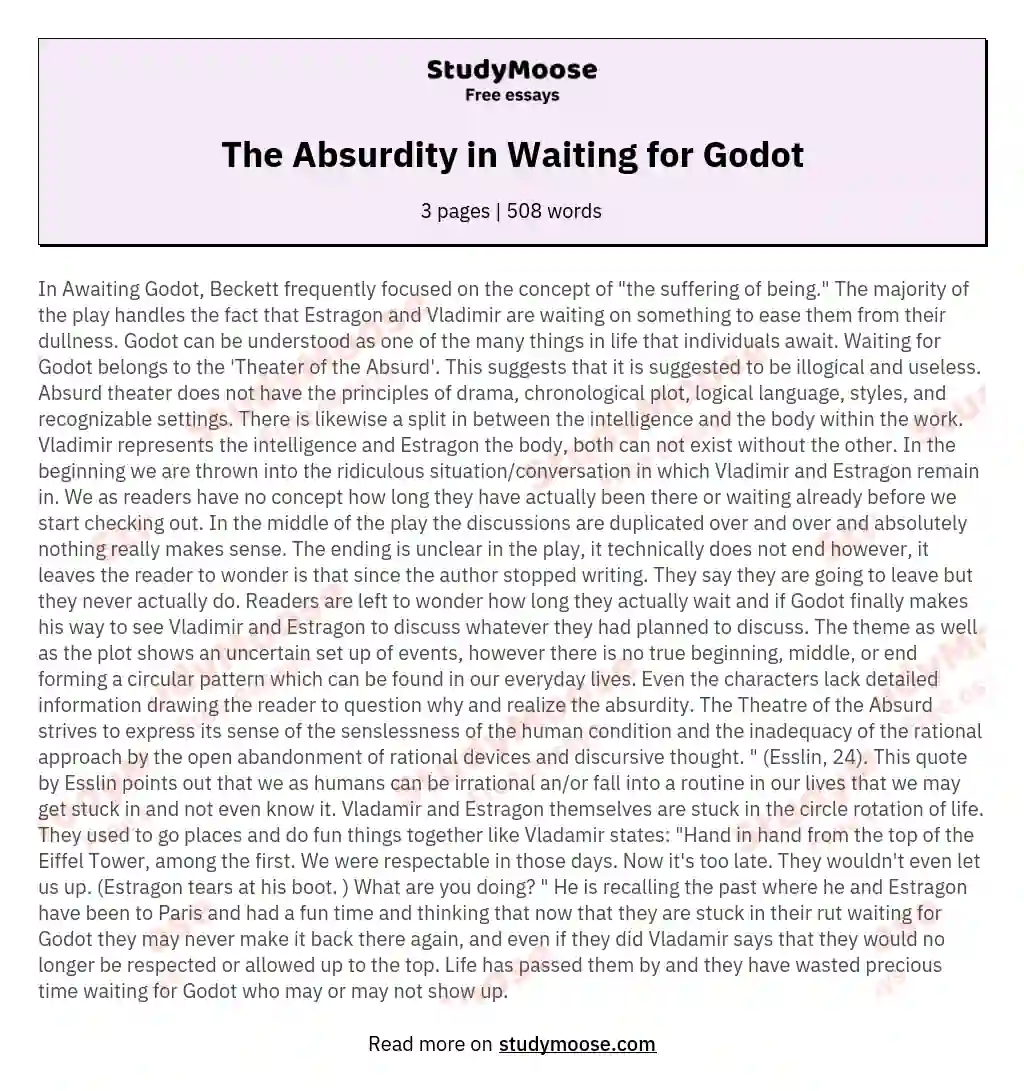 The Absurdity in Waiting for Godot essay