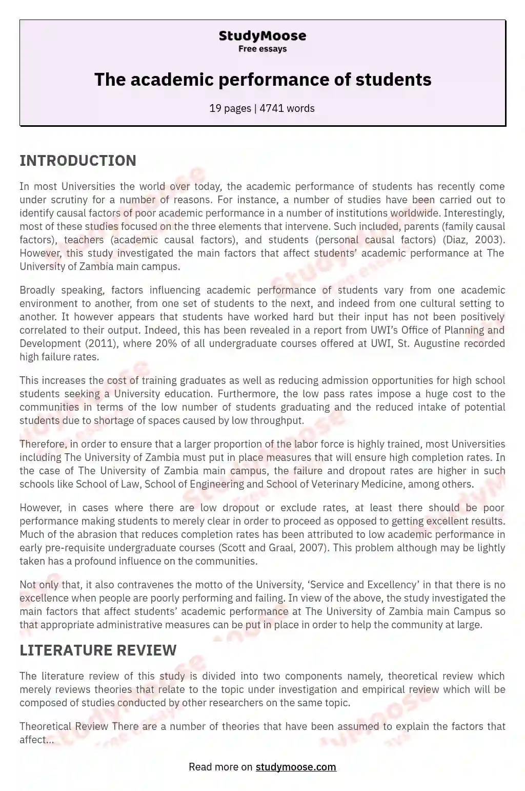 students academic performance essay