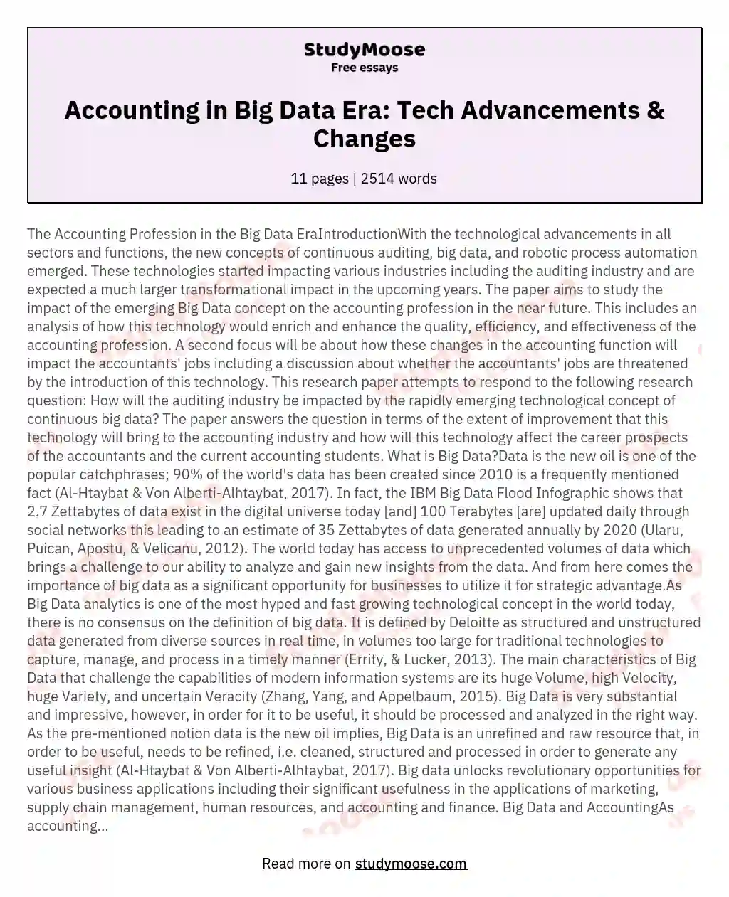 The Accounting Profession in the Big Data EraIntroductionWith the technological advancements in
