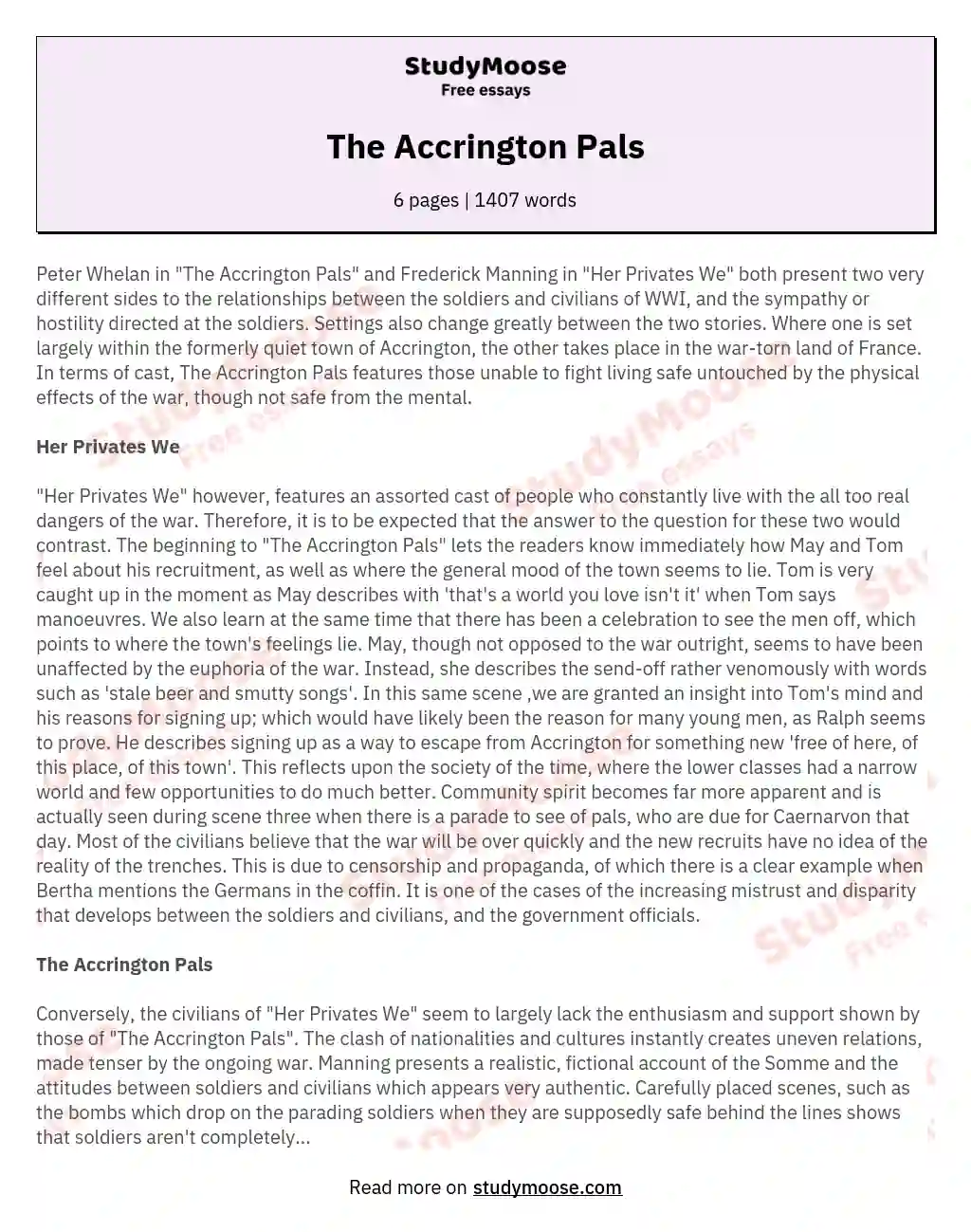 The Accrington Pals essay