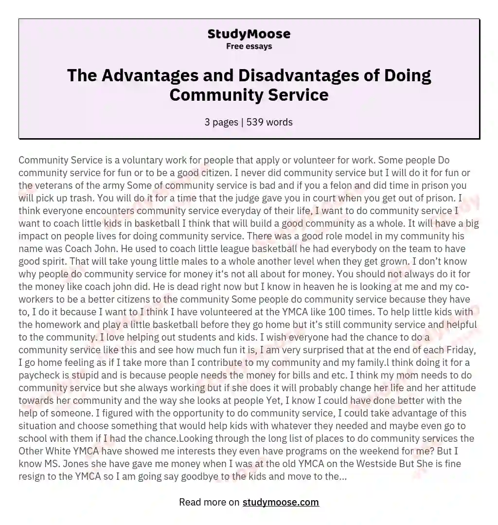 The Advantages and Disadvantages of Doing Community Service essay