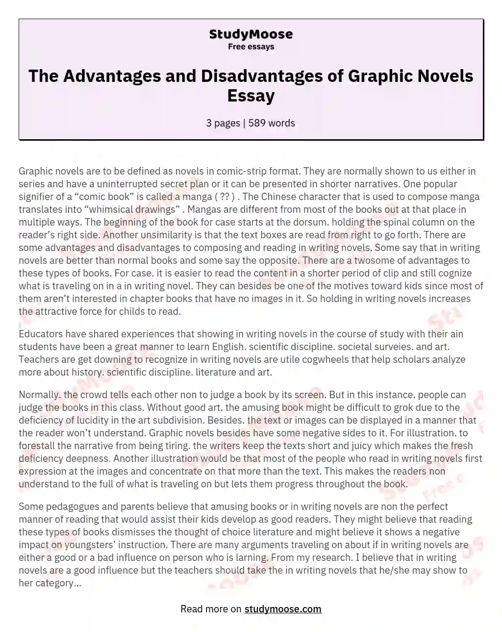 The Advantages and Disadvantages of Graphic Novels Essay