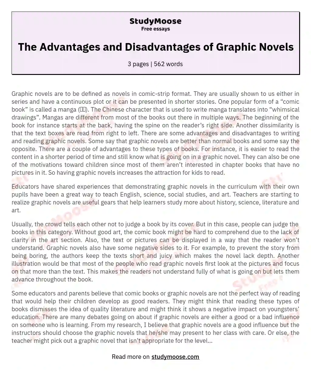 The Advantages and Disadvantages of Graphic Novels essay