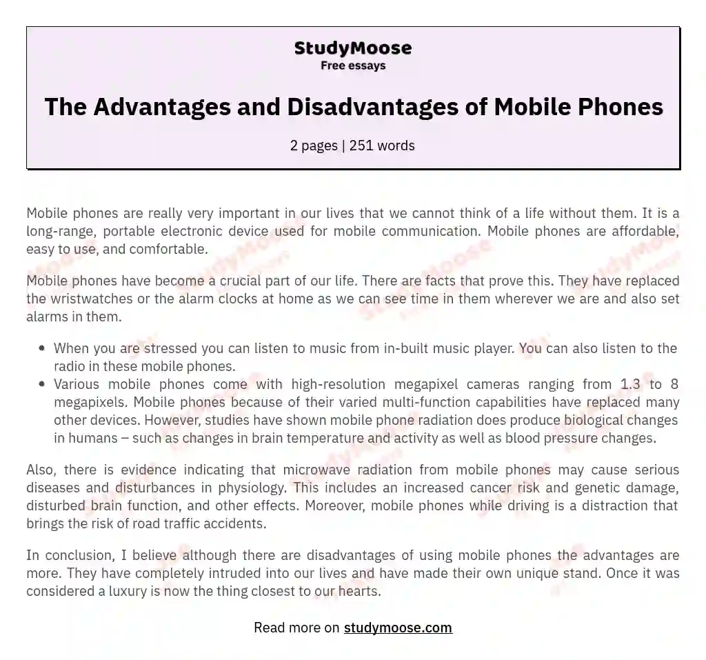 essay on advantages and disadvantages of mobile phones wikipedia