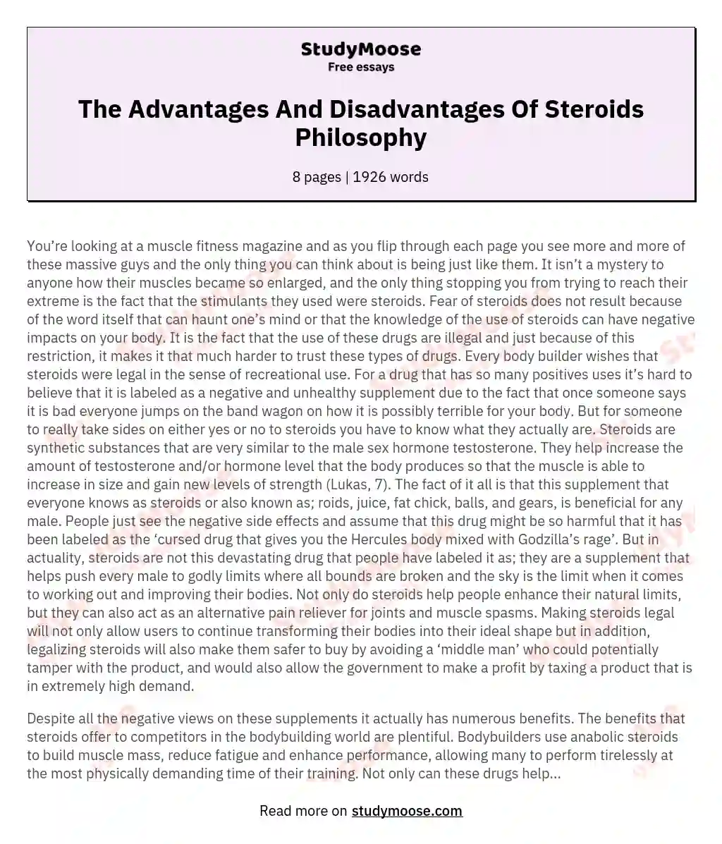 The Advantages And Disadvantages Of Steroids Philosophy essay