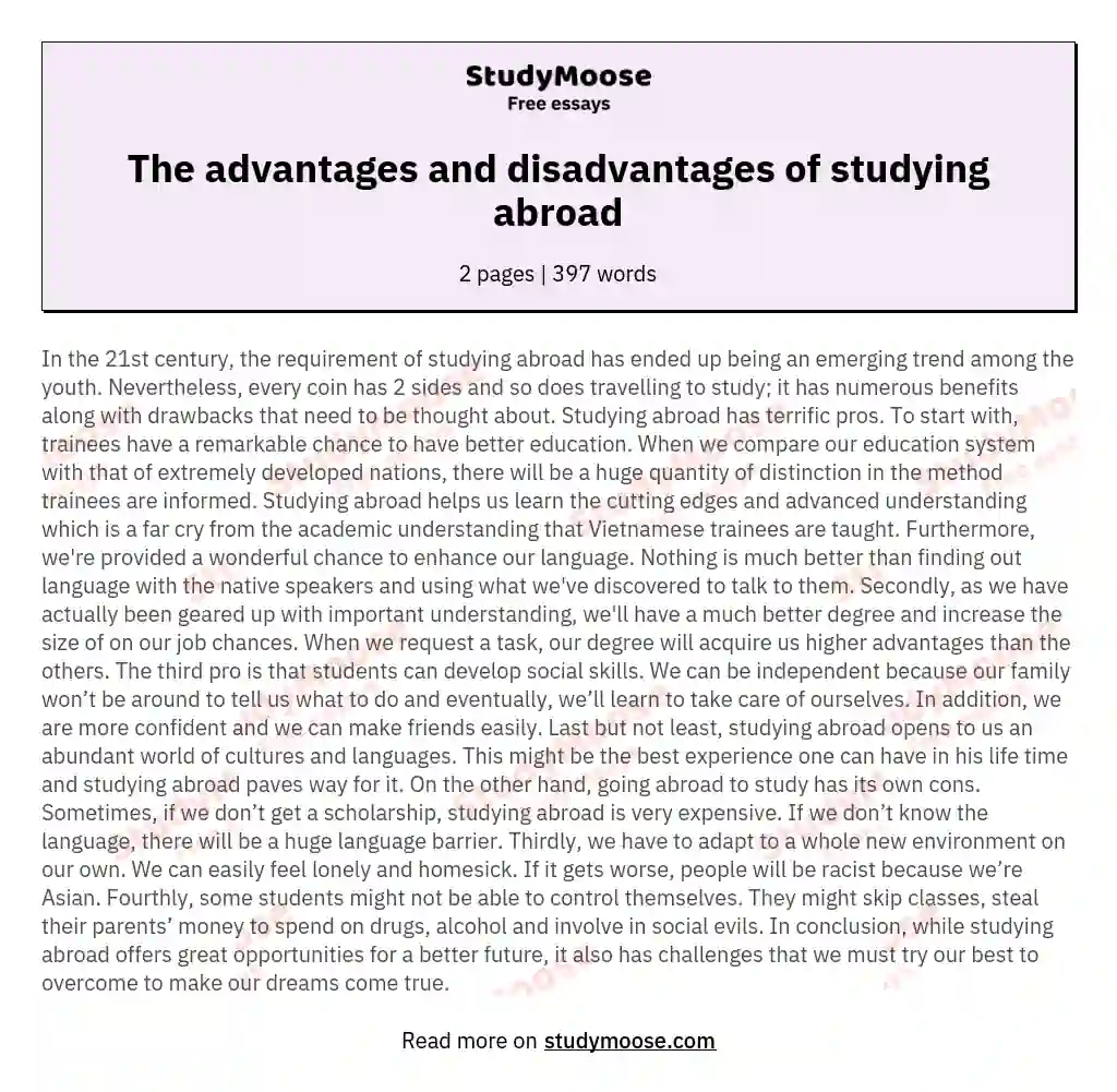 The advantages and disadvantages of studying abroad
