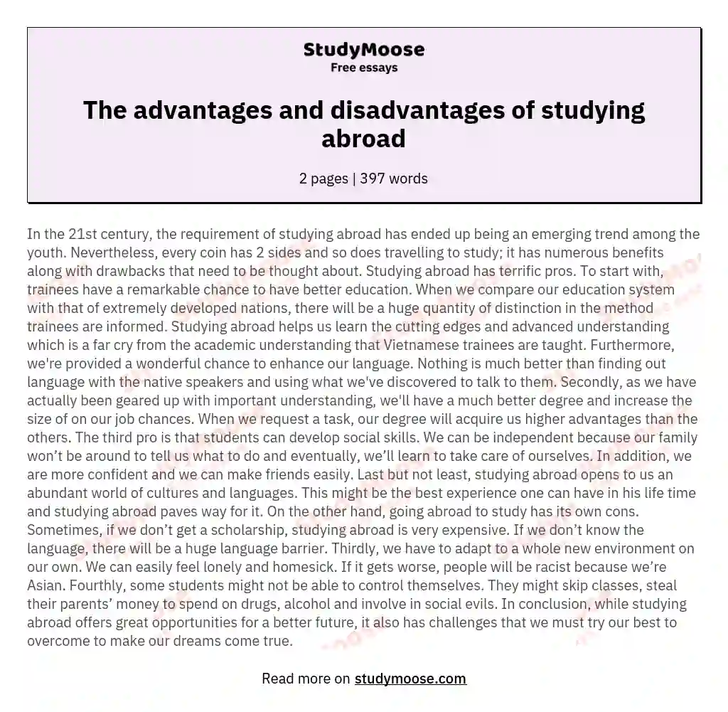 studying abroad vs studying in your country essay