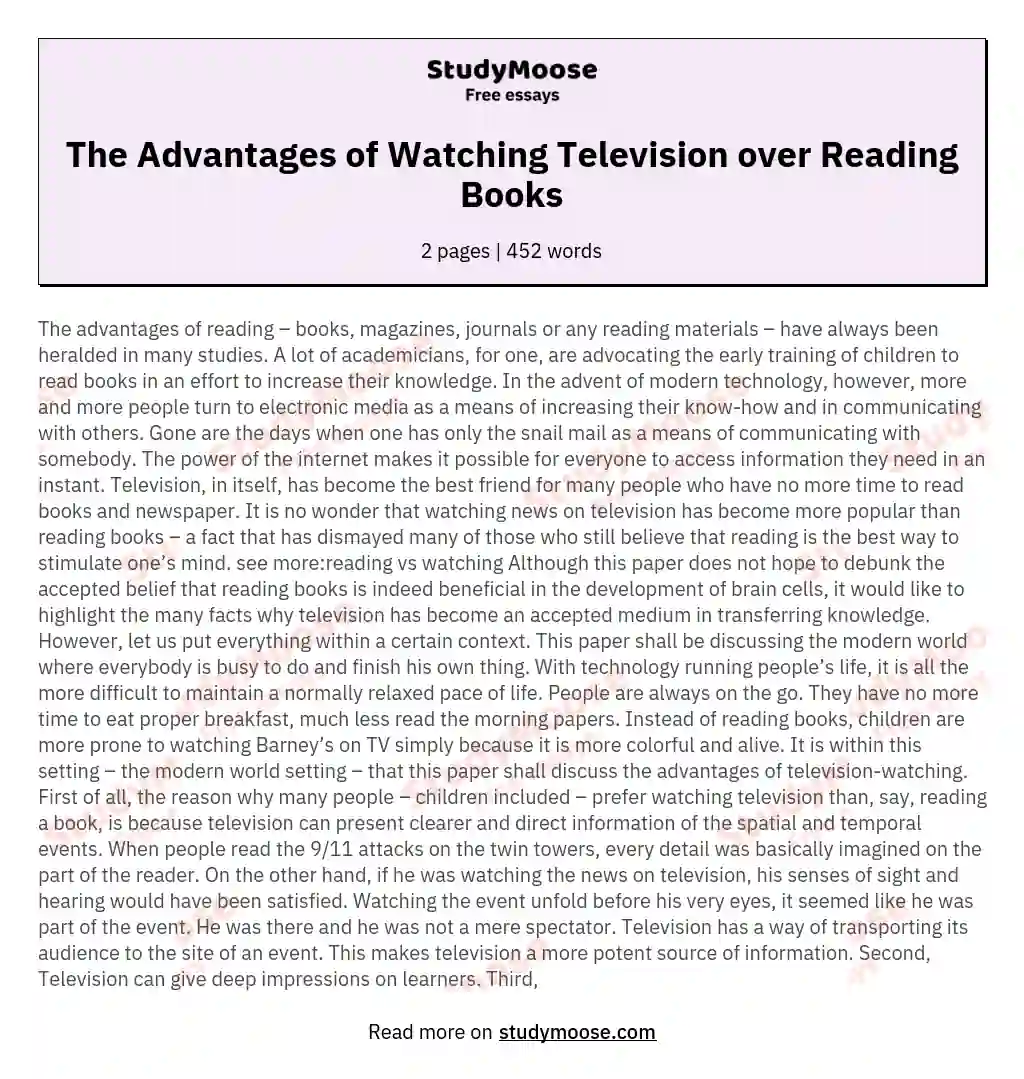 The Advantages of Watching Television over Reading Books essay