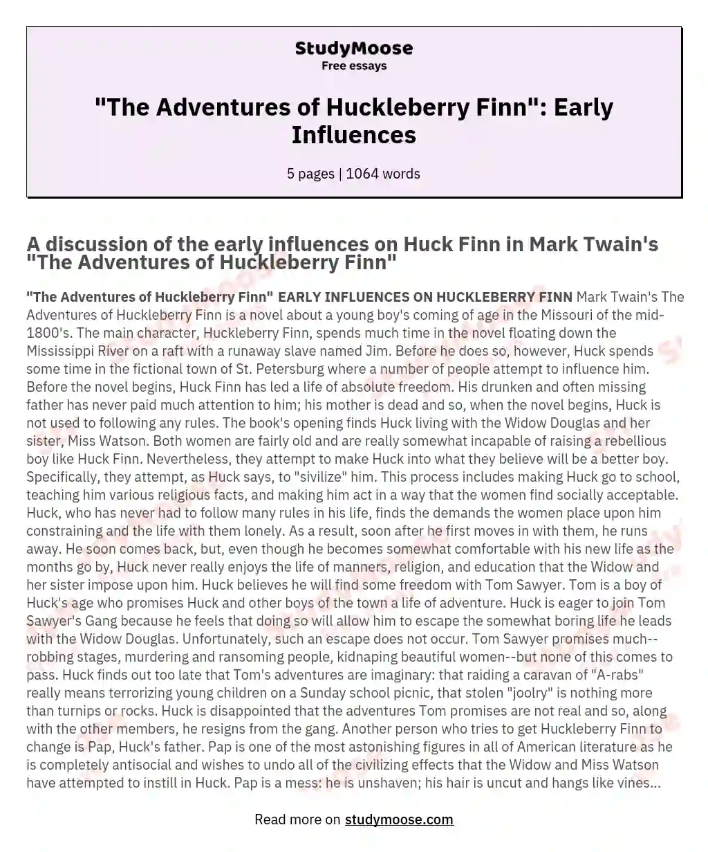 "The Adventures of Huckleberry Finn": Early Influences essay