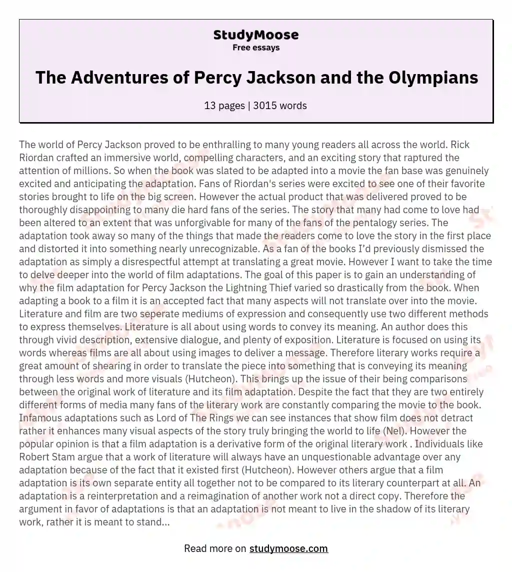The Adventures of Percy Jackson and the Olympians essay