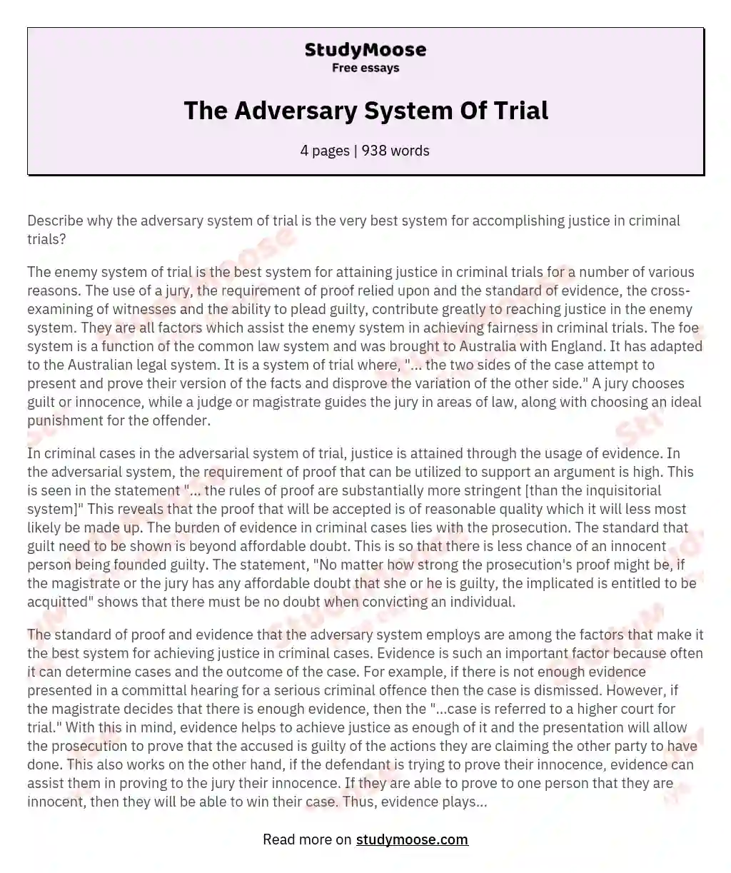 The Adversary System Of Trial essay
