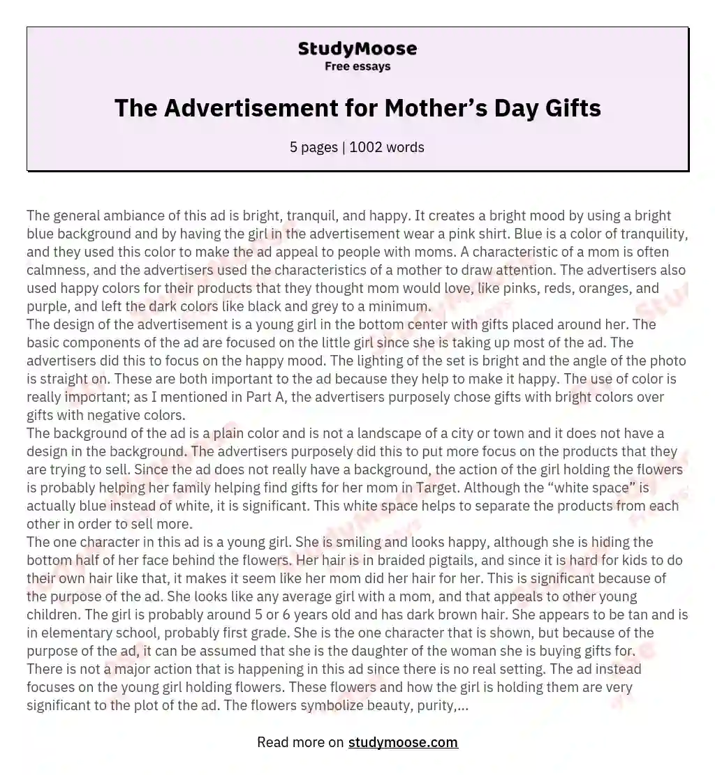 The Advertisement for Mother’s Day Gifts essay
