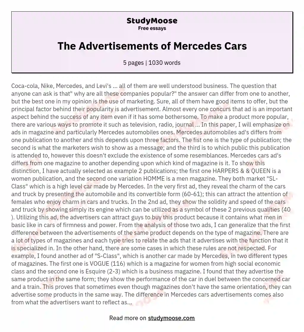 The Advertisements of Mercedes Cars