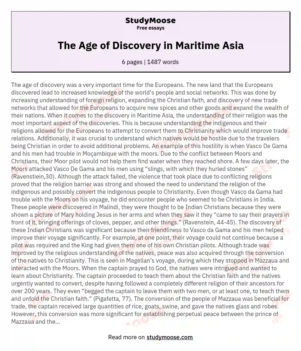 The Age of Discovery in Maritime Asia essay