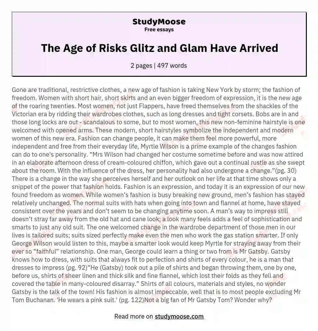 The Age of Risks Glitz and Glam Have Arrived essay