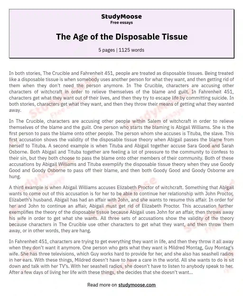 The Age of the Disposable Tissue essay
