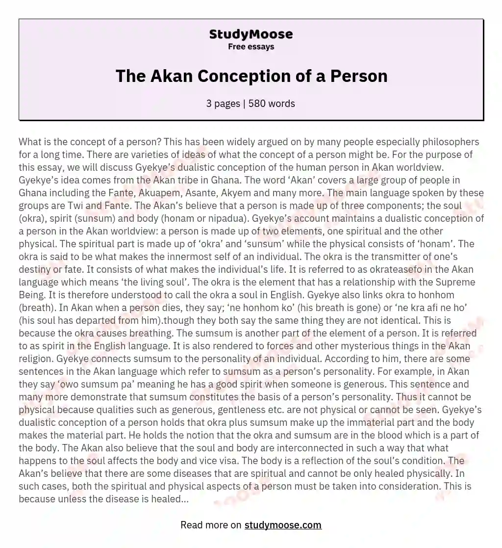 The Akan Conception of a Person essay