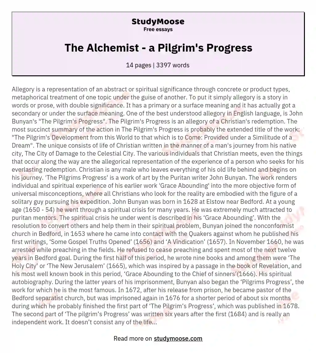 The Alchemist - a Pilgrim's Progress