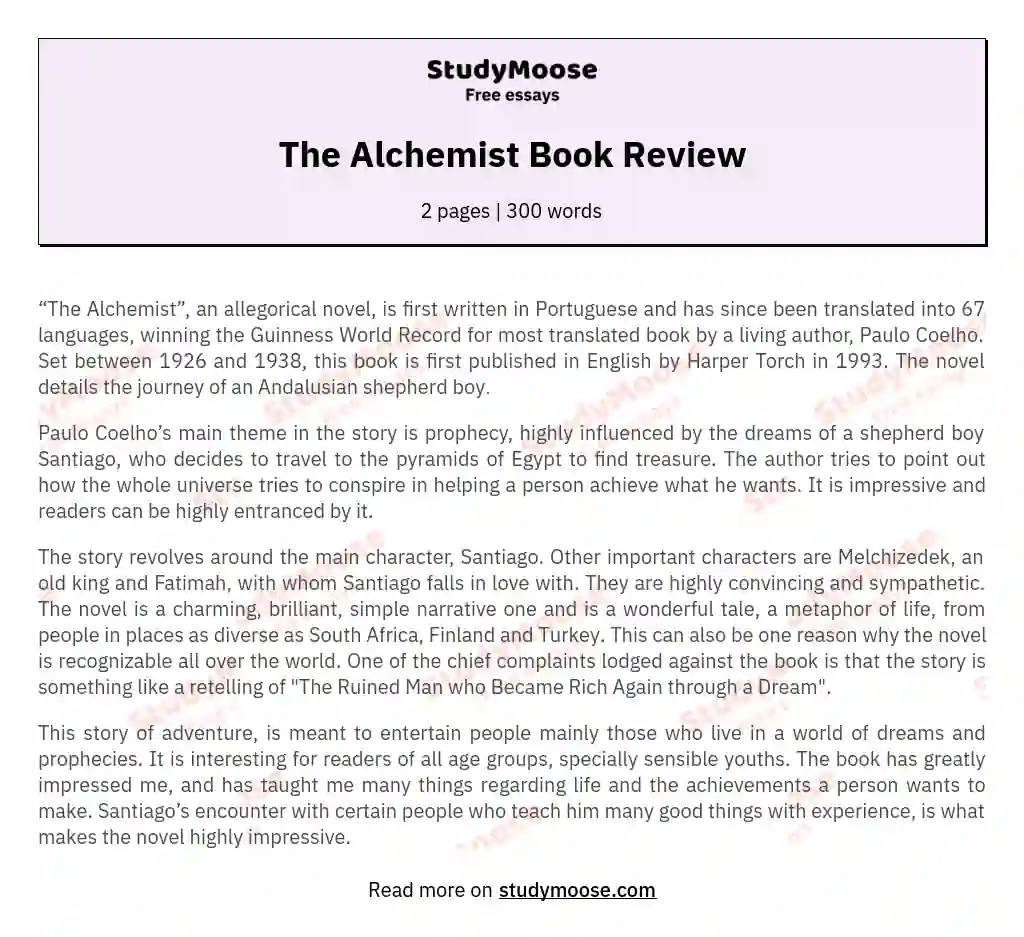The Alchemist Book Review essay