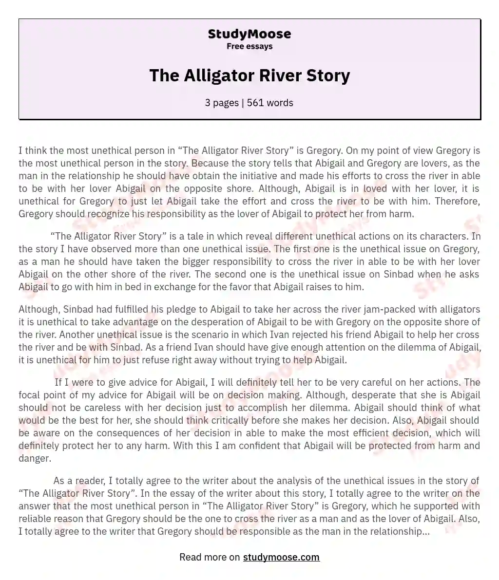 The Alligator River Story essay