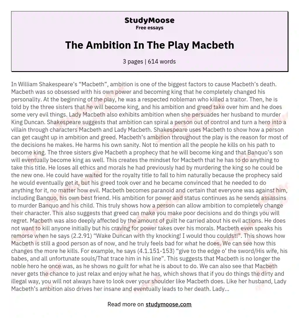 The Ambition In The Play Macbeth