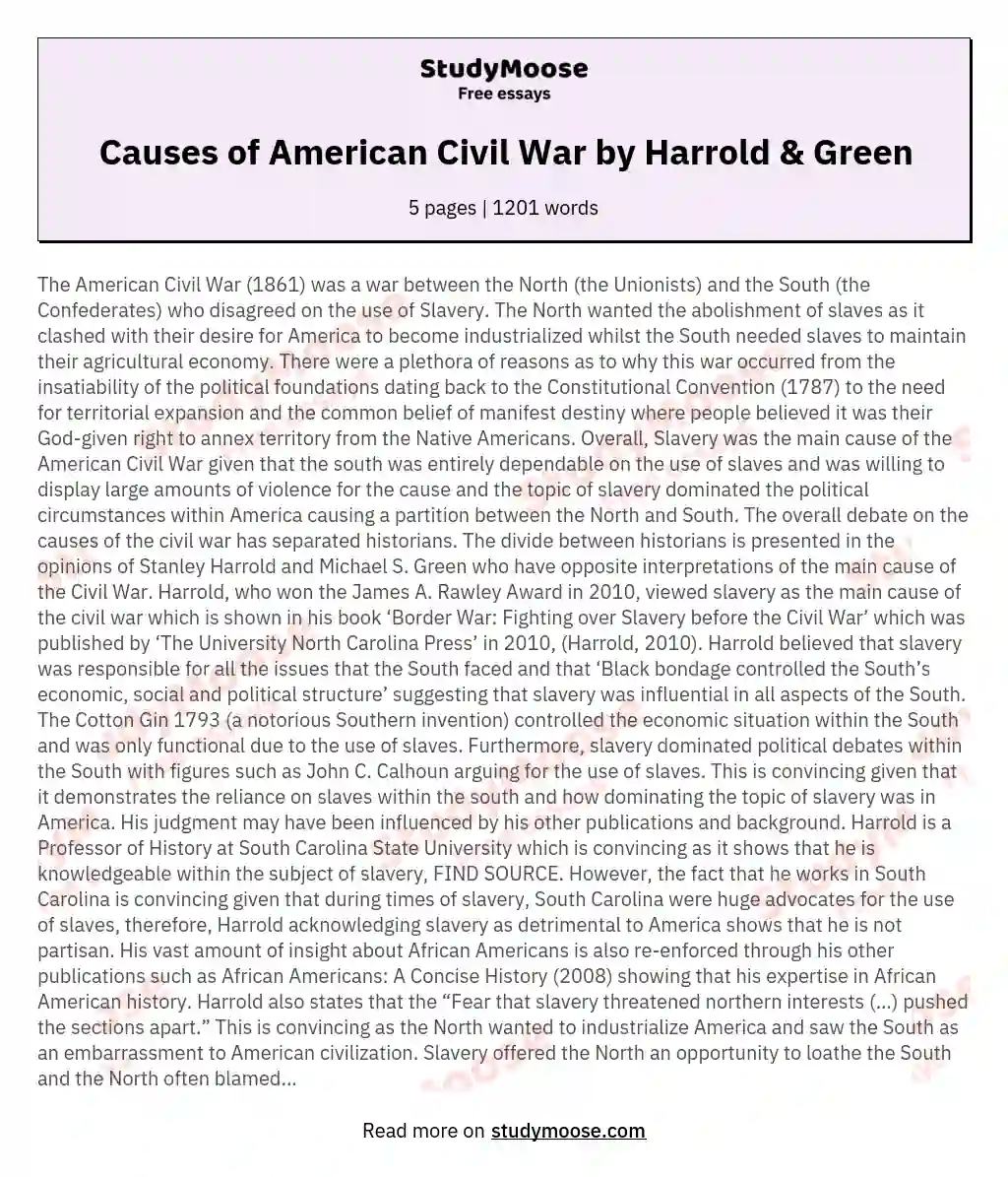 Causes of American Civil War by Harrold & Green