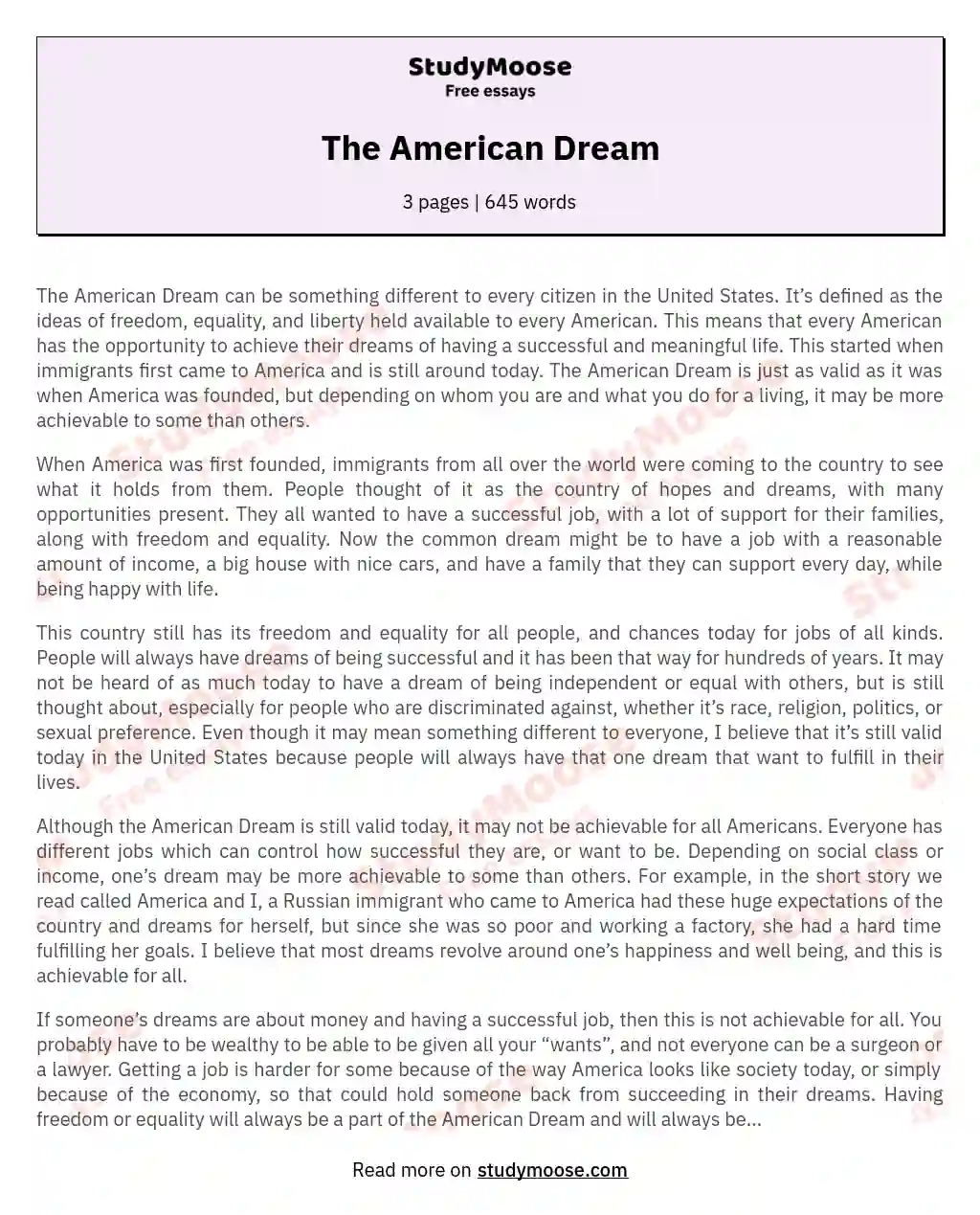 The American Dream essay