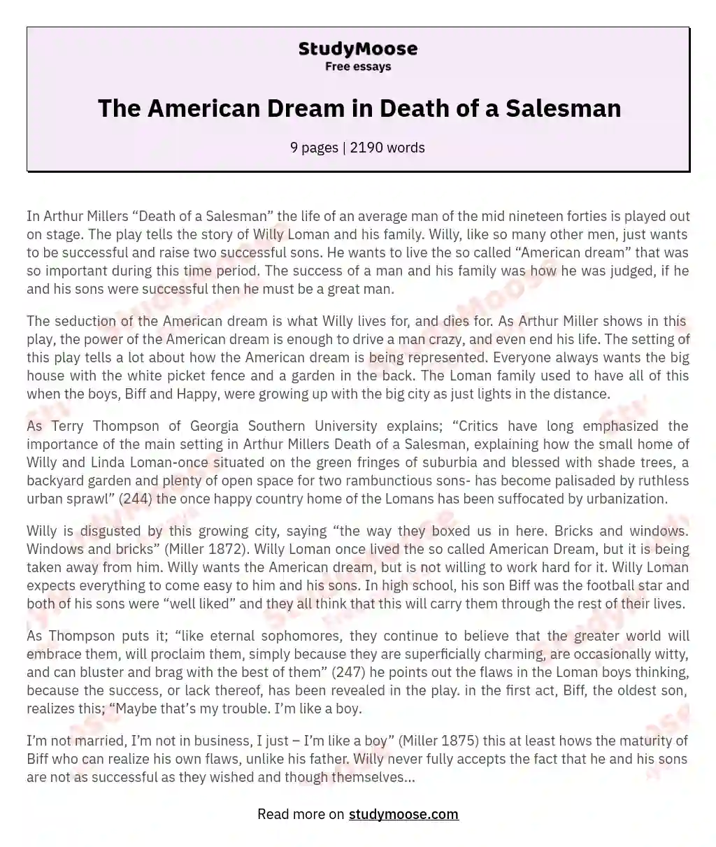 The American Dream in Death of a Salesman essay