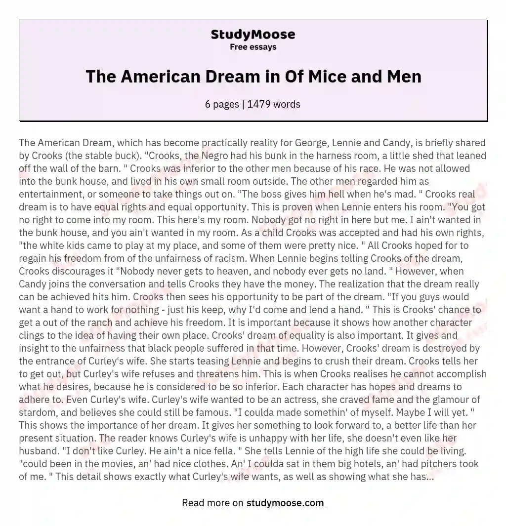 The American Dream in Of Mice and Men essay