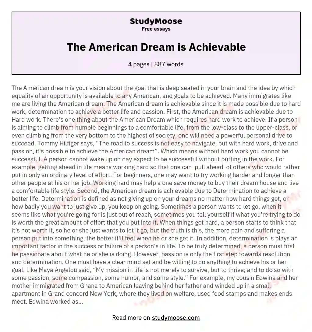 The American Dream is Achievable essay