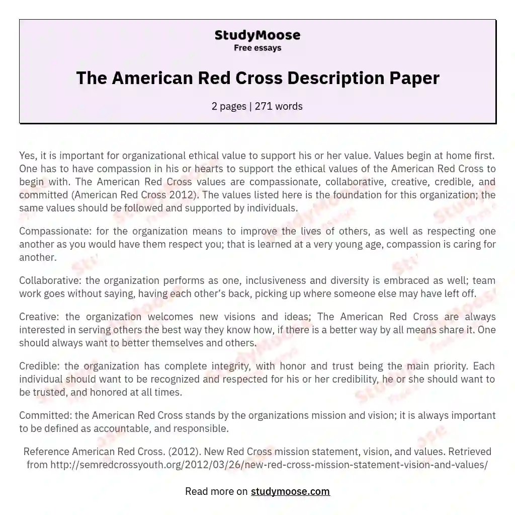The American Red Cross Description Paper essay