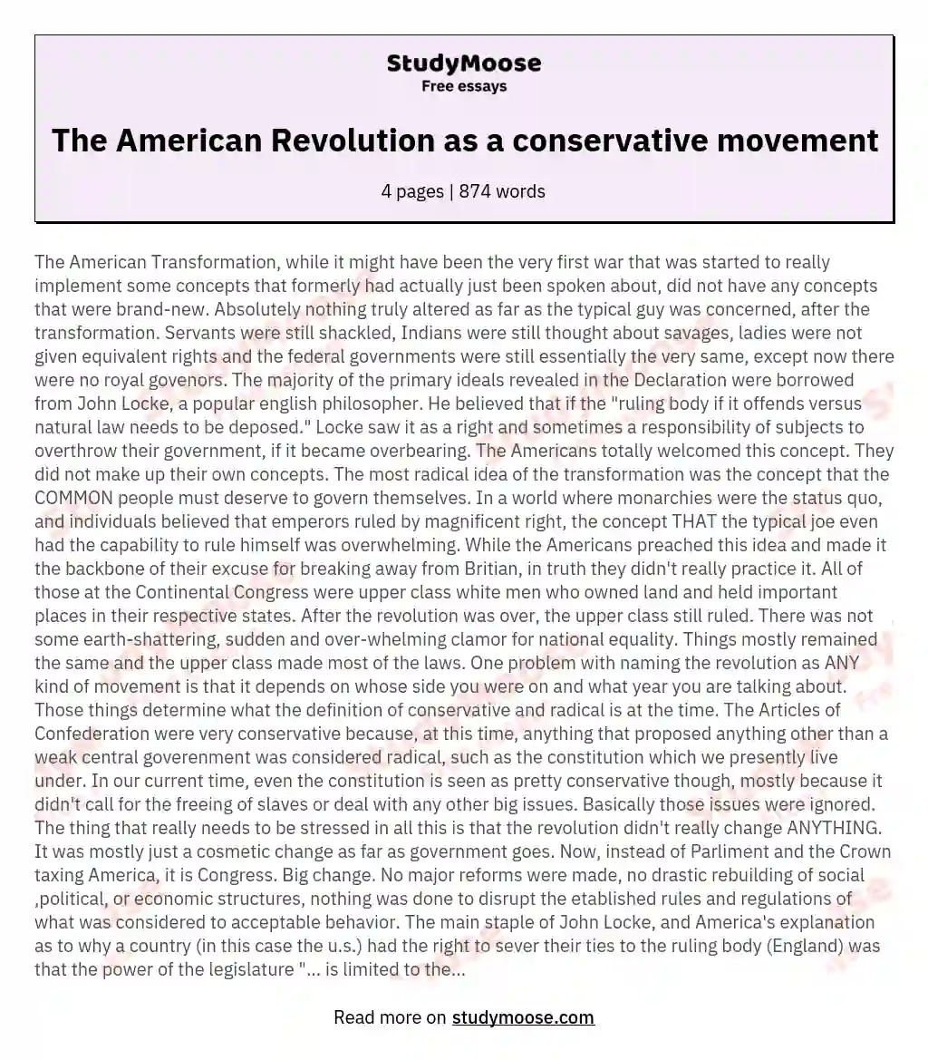 The American Revolution as a conservative movement