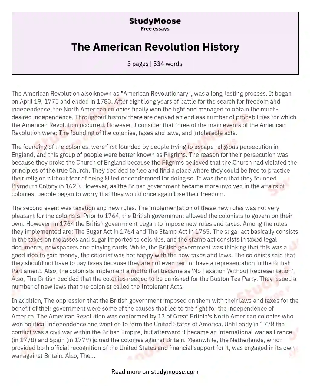 The American Revolution History essay