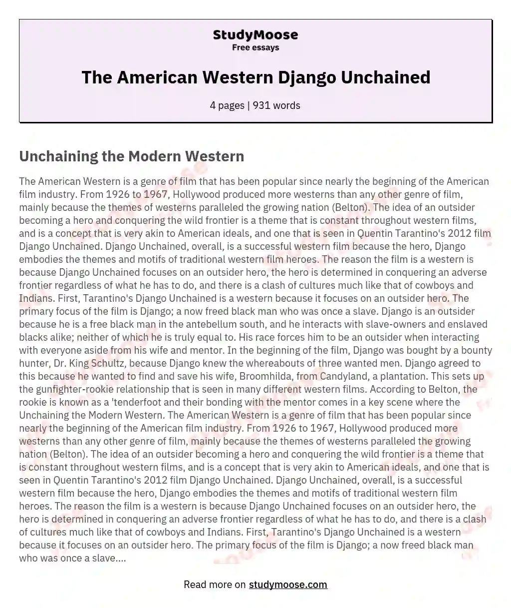 The American Western Django Unchained essay