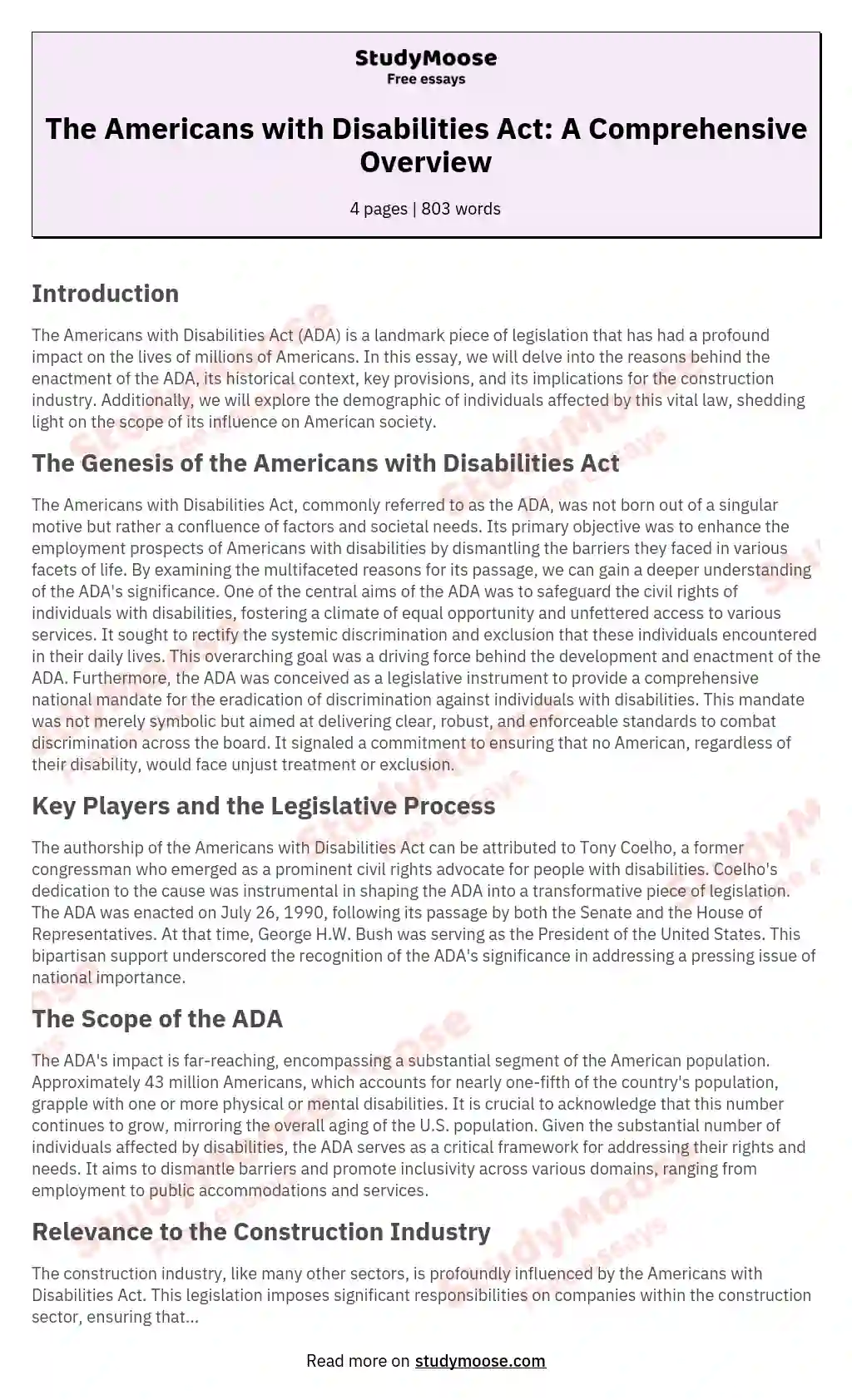The Americans with Disabilities Act: A Comprehensive Overview essay