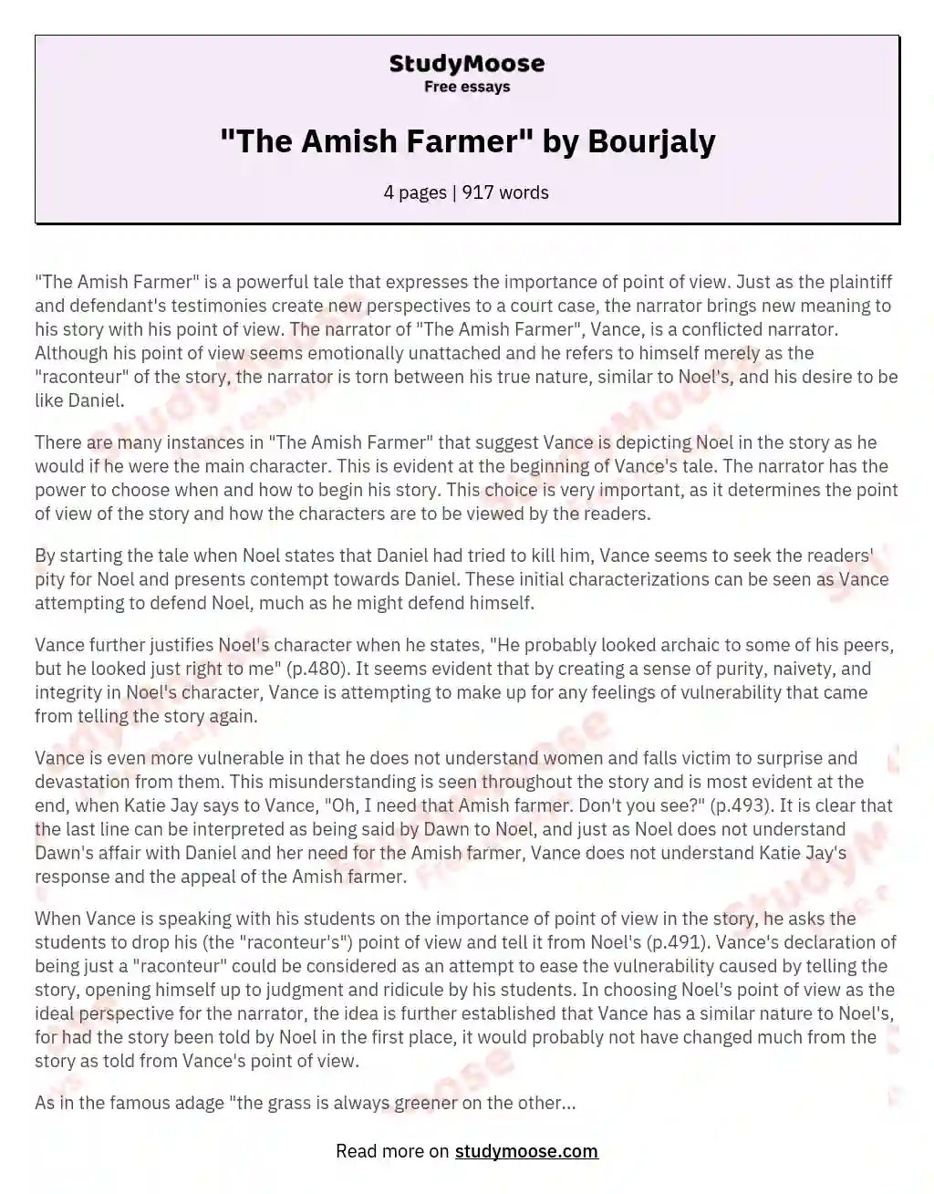 "The Amish Farmer" by Bourjaly essay