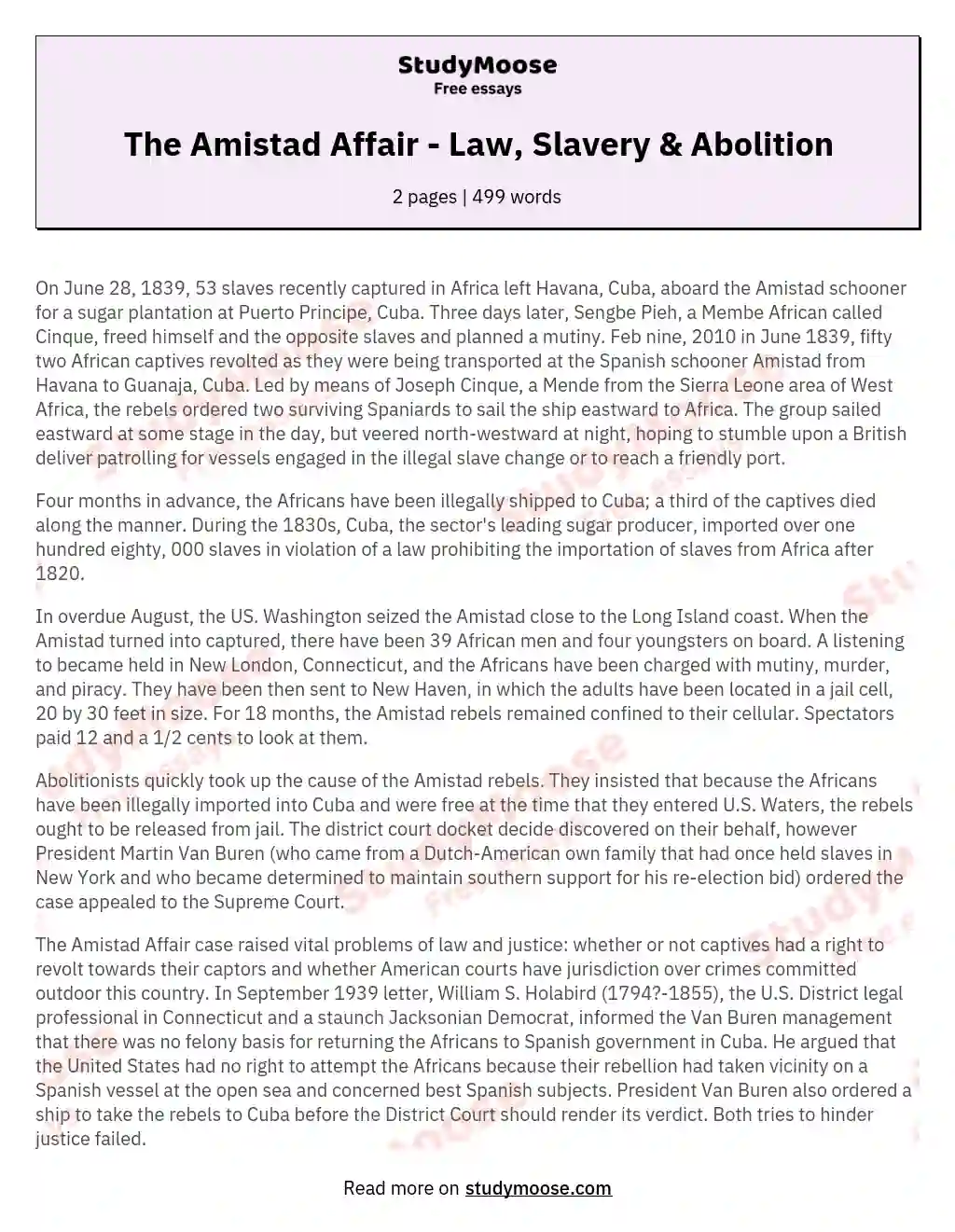 The Amistad Affair - Law, Slavery & Abolition essay