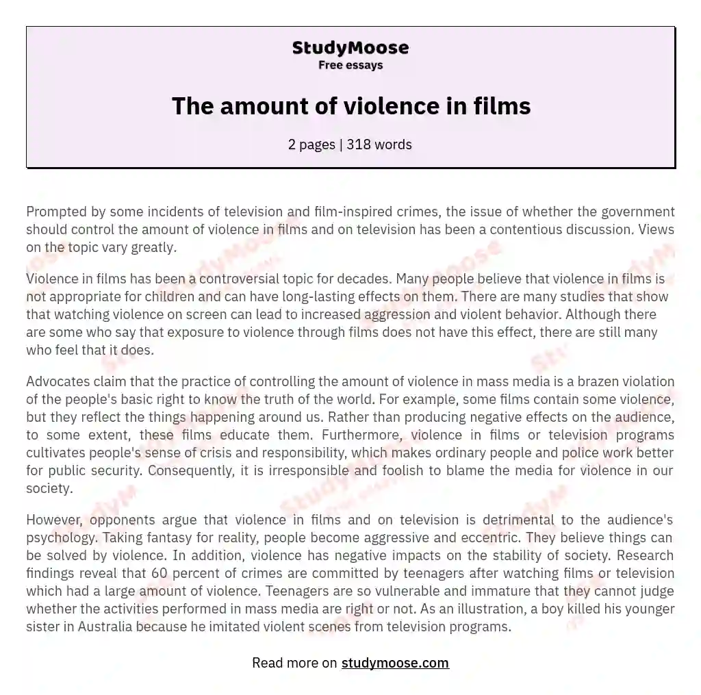 Реферат: Violence In Films Essay Research Paper What