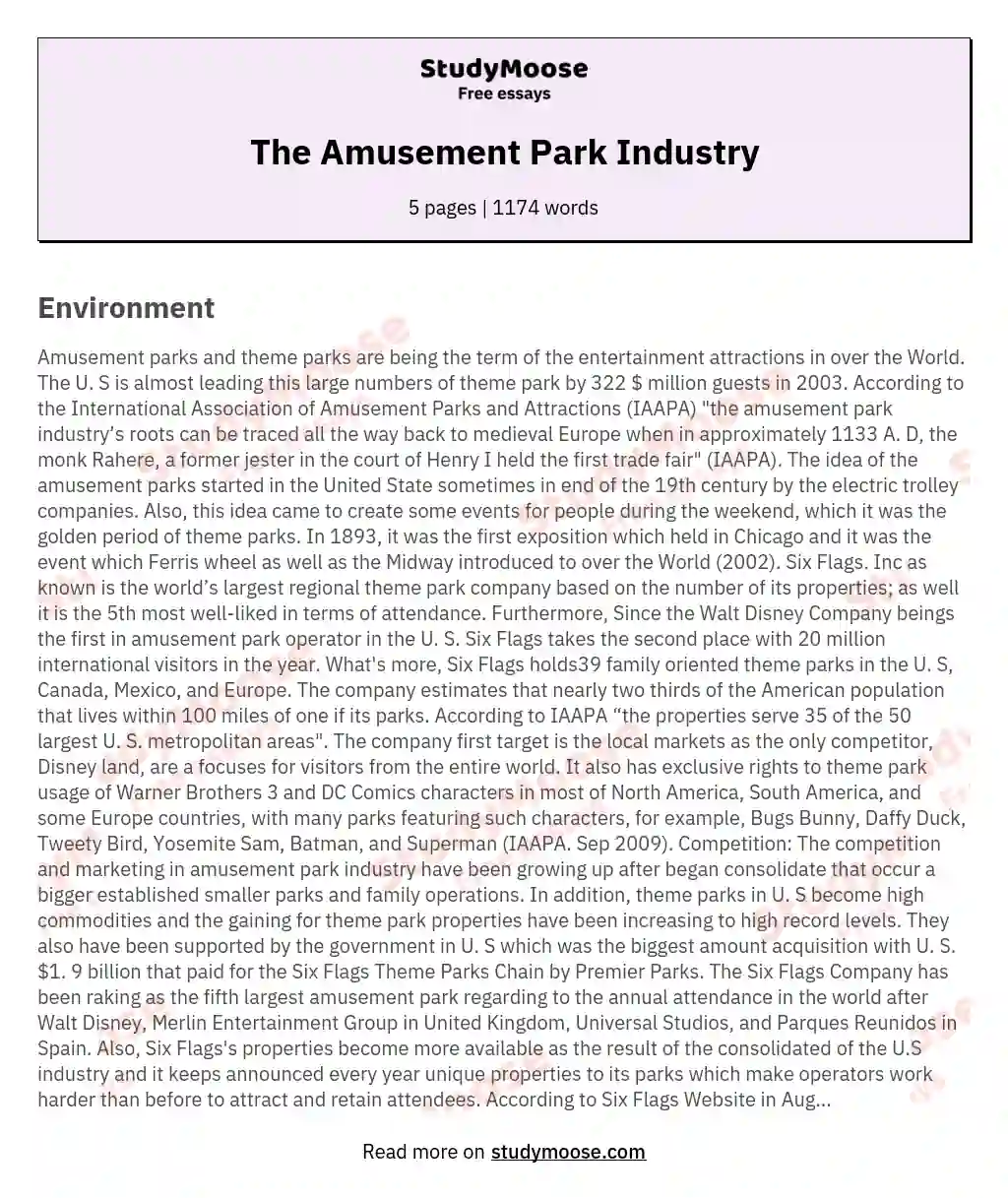 The Amusement Park Industry essay
