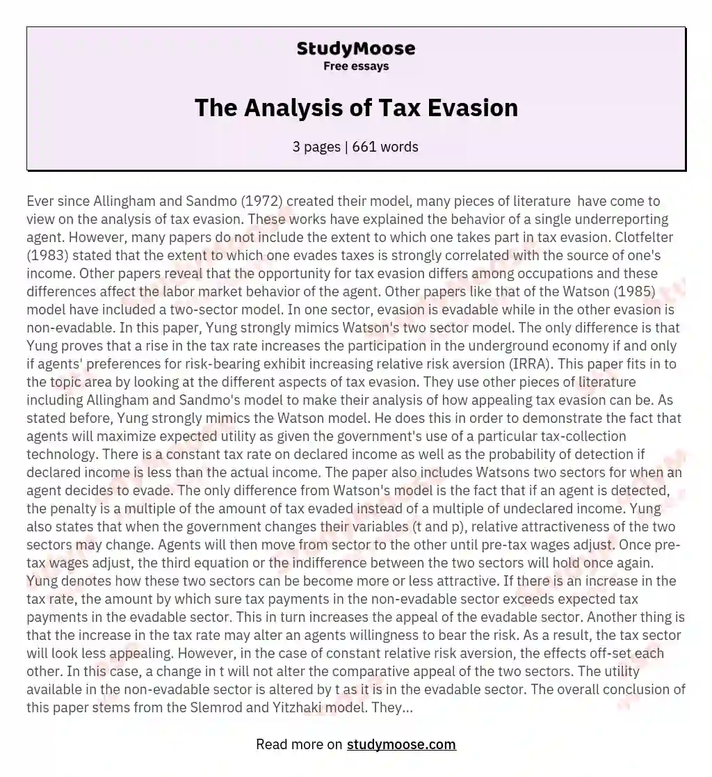The Analysis of Tax Evasion essay
